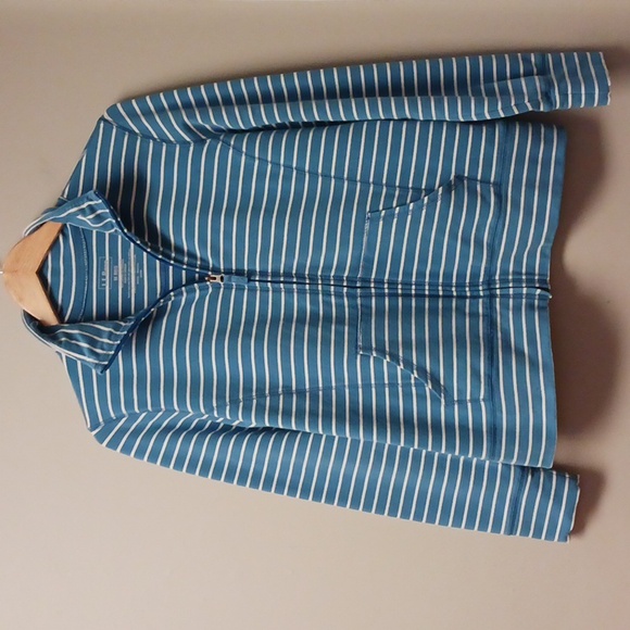 L.L. Bean Ultrasoft Full Zip Striped Jacket Sweatshirt Blue/White Size M - Picture 3 of 13